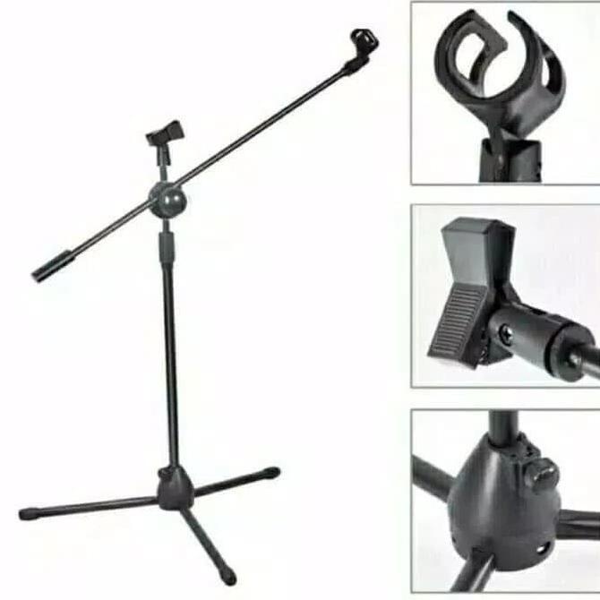 Stand Microphone + Mic Holder / Stand Mic Lantai Tripod Condenser .