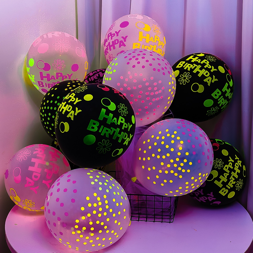 10pcs Balon Neon Polkadot Luminous 12 &quot;Reusable Untuk Dekorasi Pesta Ulang Tahun / Pernikahan