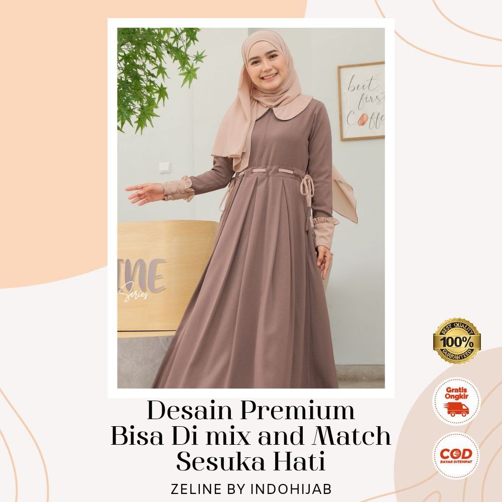 Gamis Cantik Zeline Indohijab Dress Syari Baju Muslimah Wanita Dewasa Ootd Kekinian - Aizzah Galery
