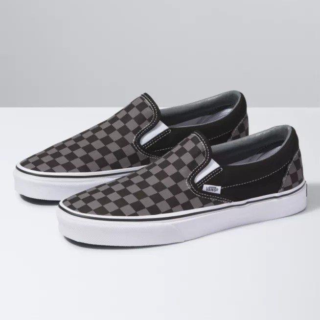 Sepatu Slip On Sepatu Casual Sepatu Pria Wanita Checkboard Hitam Abu