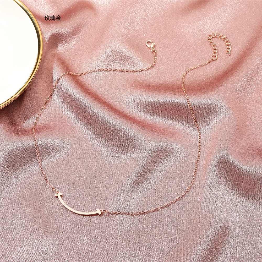 (xijing) Smile Clavicle Chain Silver Gold Choker Alloy Kalung untuk Wanita-rose gold
