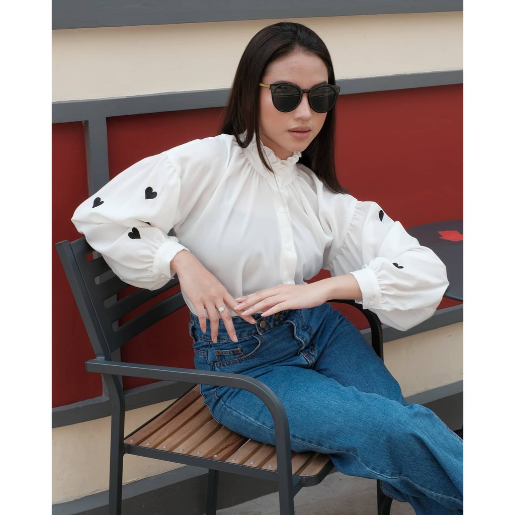 SWEETHEART SHIRT - Atasan Kemeja Wanita - Blouse Wanita Lengan Bordir - Fashion Remaja-4