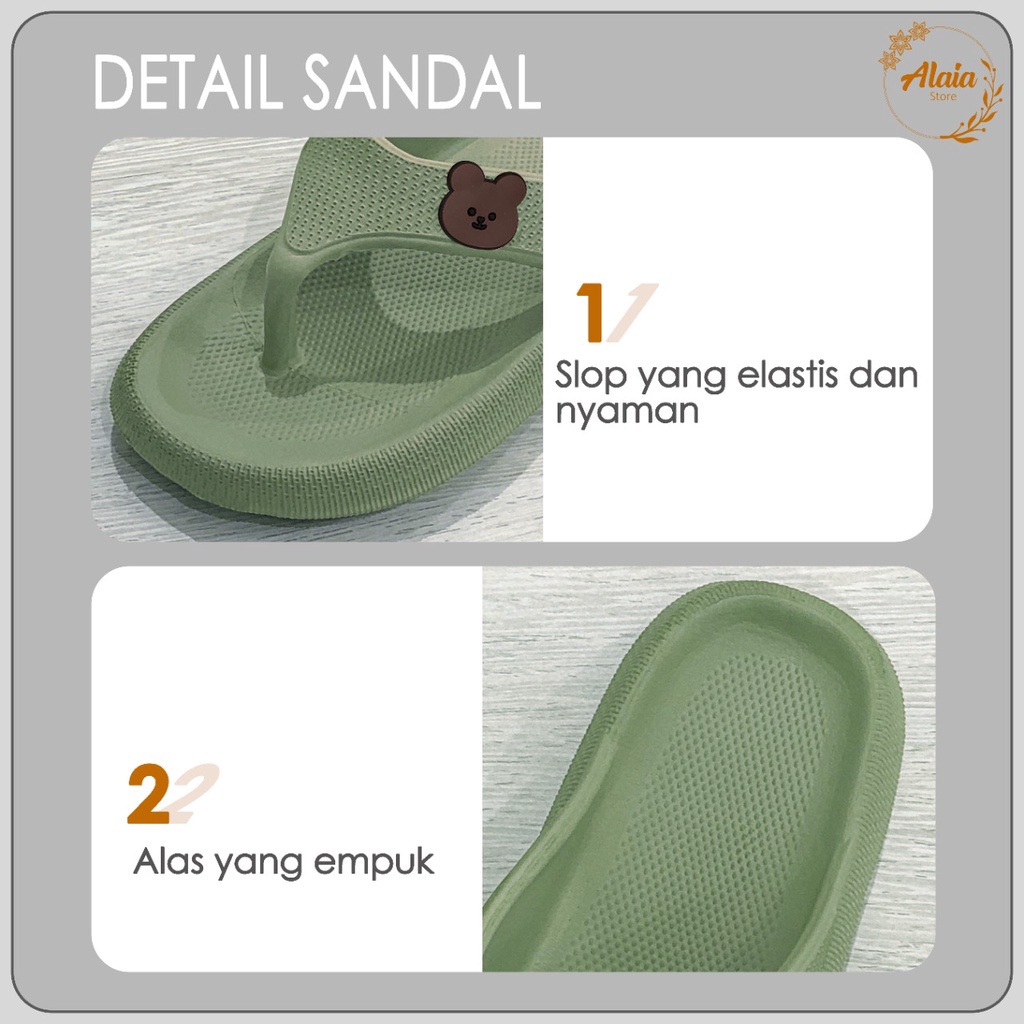 Sandal Jepit Wanita Bear Anti Slip Wonderly Sendal Cewek Karet Jelly Empuk Premium N014