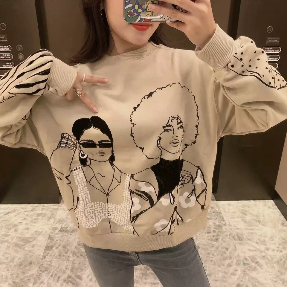 BEFAST - ZEC OOTD Wanita Sweater AIKAWA / Sweater FLEECE Gil Retro Nude / Sweater Kekinian Wanita Remaja / Sweater keluaran Terbaru 2022 / Sweater Motif / OOTD Ala Style Korean