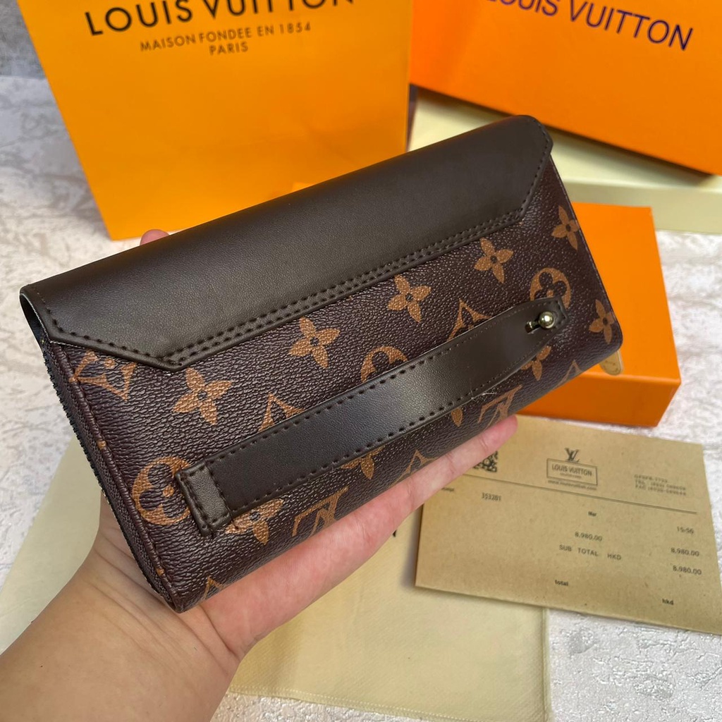 Dompet LV FULLSET Leather Emboss / Dompet Panjang Resleting Dompet Kulit Long Wallet