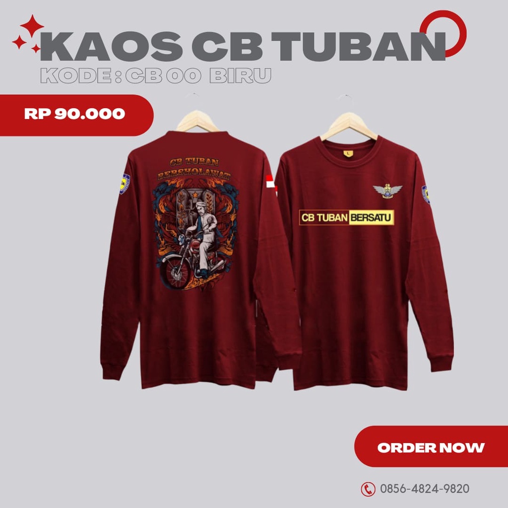 Kaos CB Merah Panjang/Kaos Motor Lengan Panjang (Merah CB01)