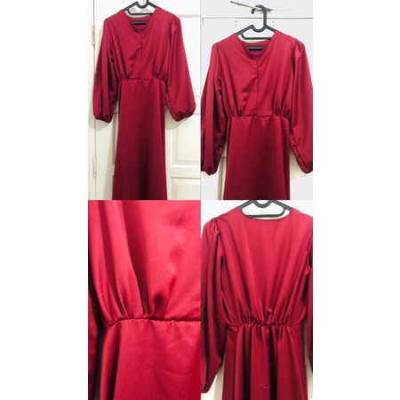 Dress Satin Maroon / Gamis Satin Maroon / Dress Kondangan Maroon