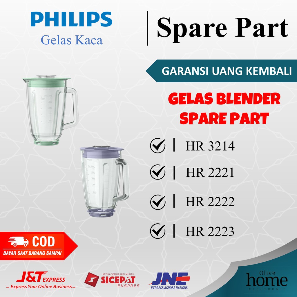 Gelas Kaca Blender Philips Glass Jar HR2221 HR2222 HR2223 Spare Part Belender Pilip QQ214