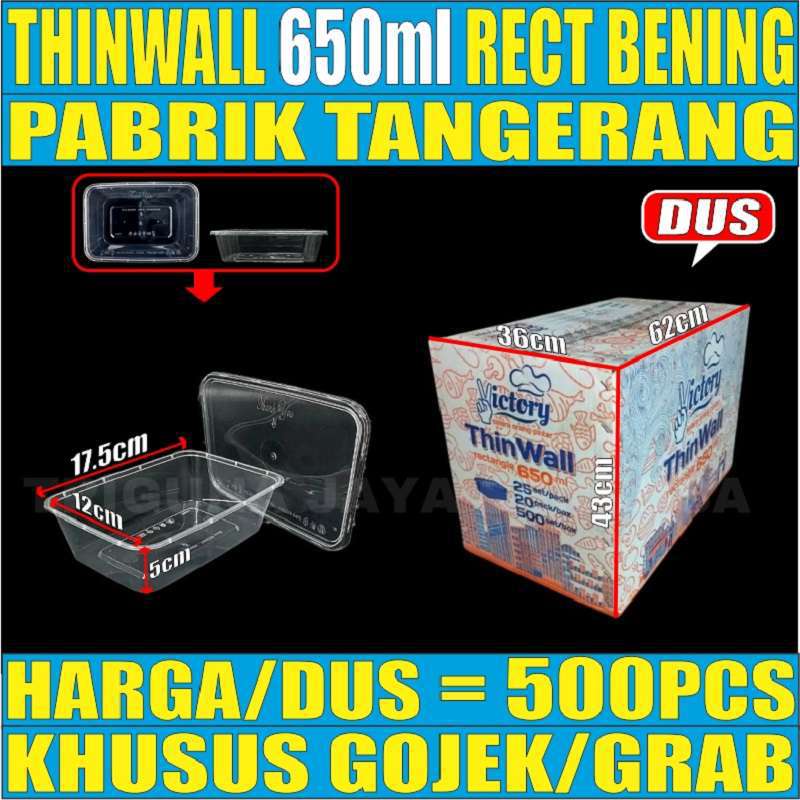 Thinwall 650ml Per Dus Food Container Box Tempat Kotak Makan Panjang Plastik Murah