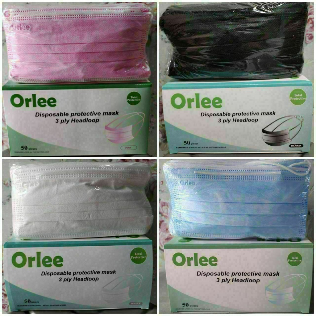Masker Orlee Hijab Warna Biru, Hitam, Putih, Pink