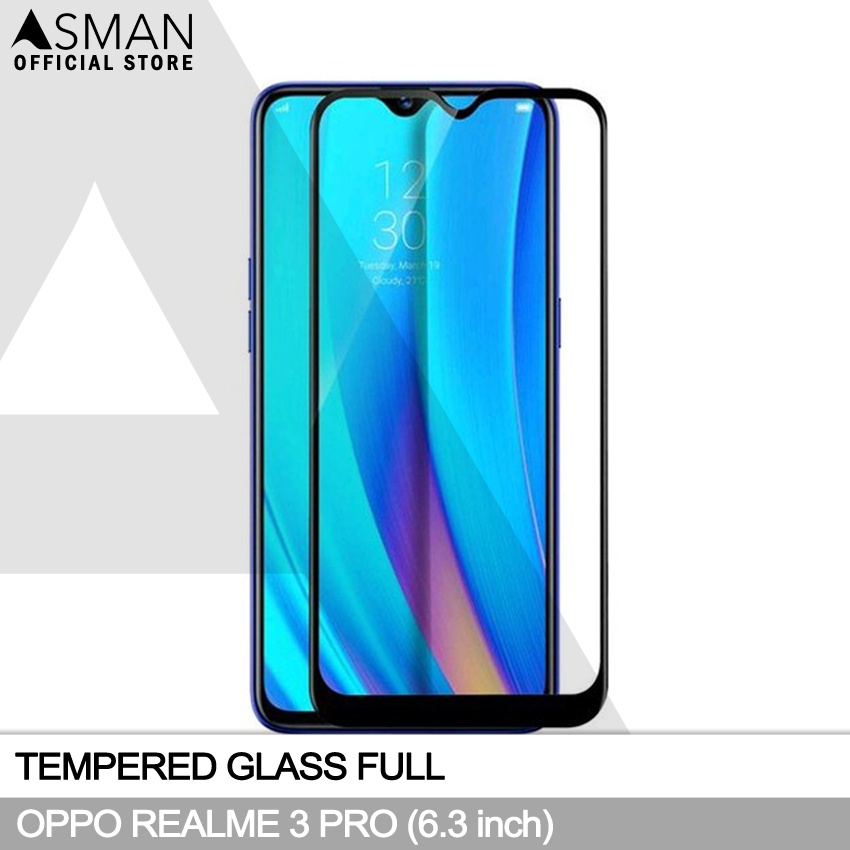 Tempered Glass Full Realme 3 Pro (6.3&quot;) | Anti Gores Kaca - Hitam