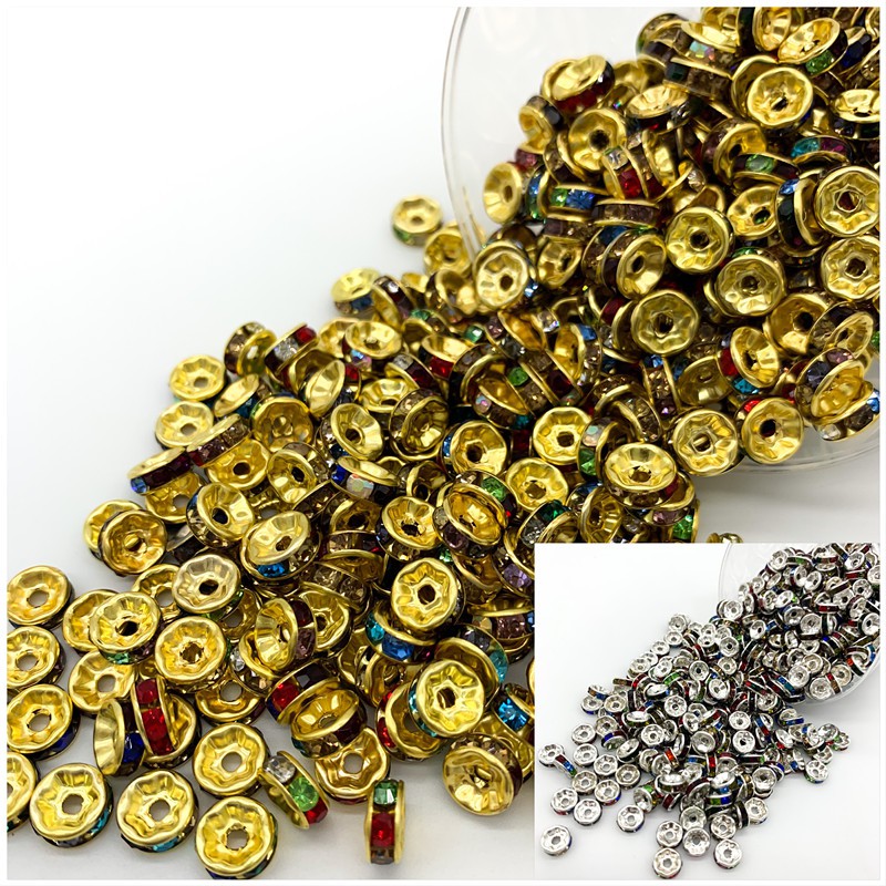50pcs Manik-Manik Spacer Akrilik Lapis Emas/Silver Ukuran 8mm Untuk Membuat Perhiasan Diy