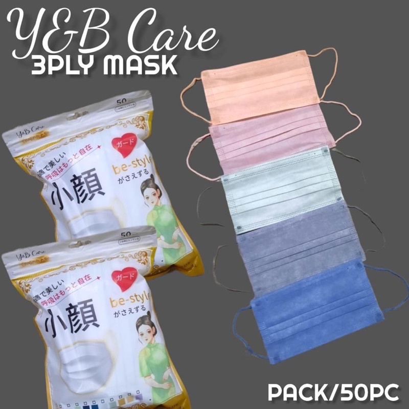 MASKER EARLOOP 3PLY WARNA Y&amp;B CARE 1PACK 50PCS MURAH