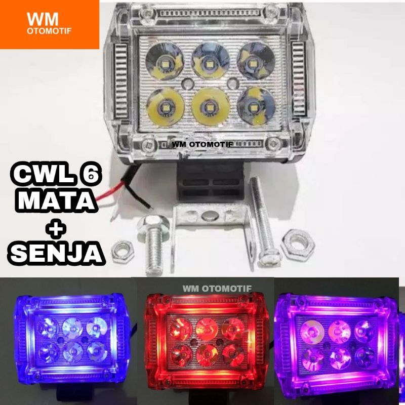 Lampu Tembak Sorot LED CWL 6 Mata RGB Flash Angel 3 Senja Flash Running Motor Mobil Offroad Lightbar Work Light