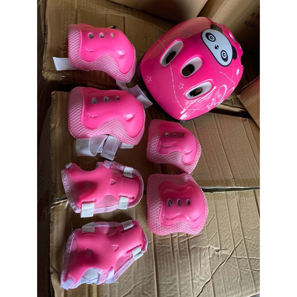 NEW ! Paket Helm + Deker anak gambar Panda / Paket safety Helm dan Deker anak motif Panda Lucu