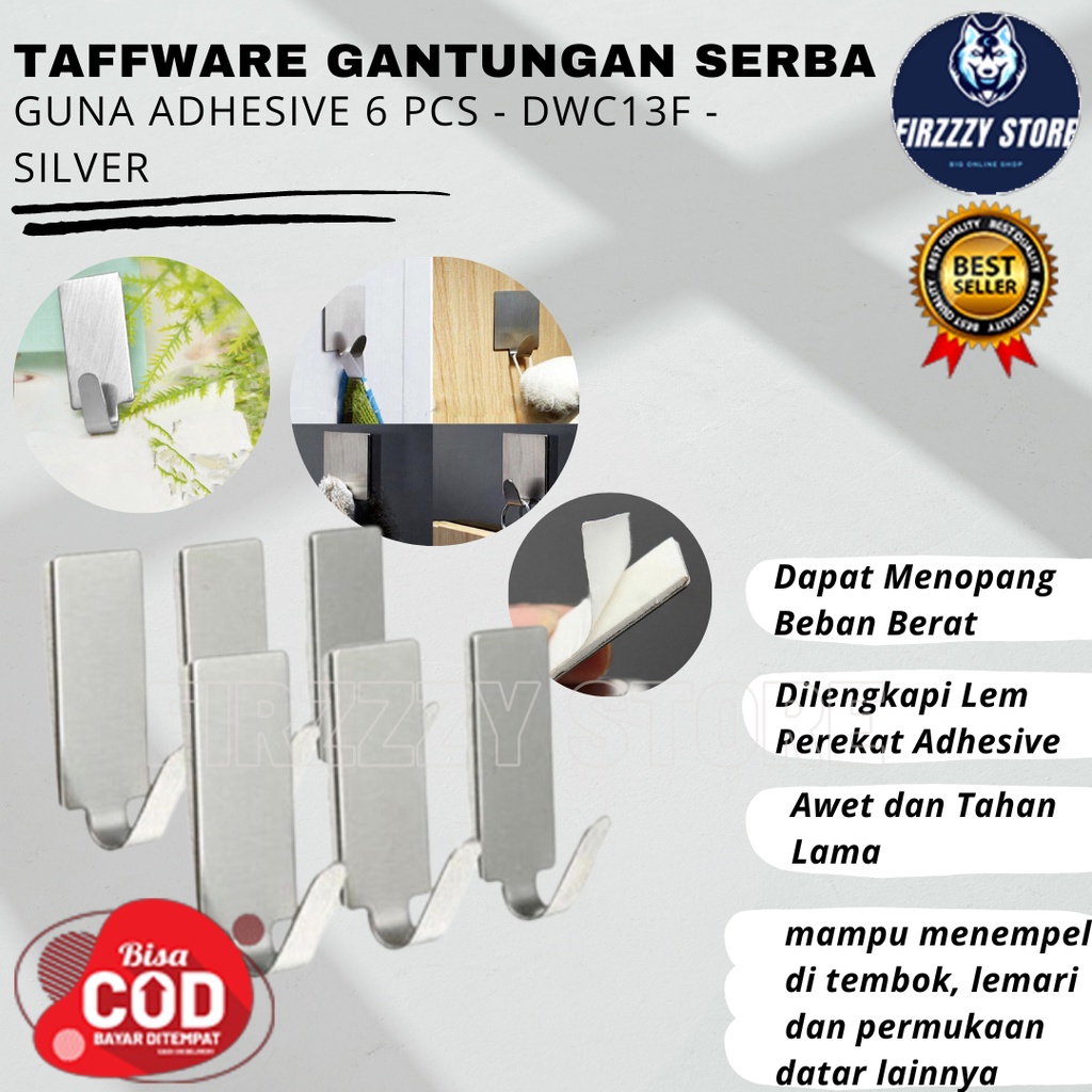 Gantungan Dinding Stainless Steel 6Pcs Model Sticker Tempel Praktis