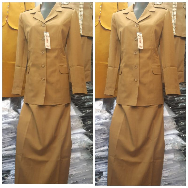 Seragam PDH Kheki Muda Wanita Rok Span , Seragam ASN/PNS/Guru , Baju Dinas PDH Wanita Kheki Muda Rok