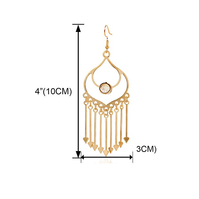 LRC Anting Gantung Fashion Golden Diamond Tasseled Geometric Alloy Earrings K44424
