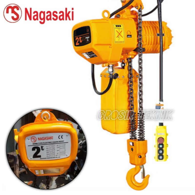 Nagasaki Electric Chain Hoist 2 Ton 12 Meter 380V 3 Phase Elektrik Hois Katrol Rantai