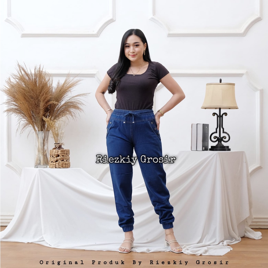 CELANA DENIM JOGGER PANTS / CELANA JEANS BLOGGER / Celana Joger Jeans Wanita Kekinian Terbaru UKURAN XL XXL L5 Jogger pants terlaris cewek fashion