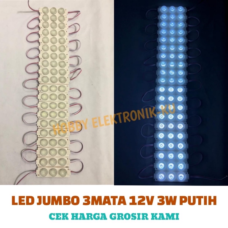 LAMPU LED JUMBO 3MATA 12V 3W PUTIH (PEMBELIAN MINIMAL 10PCS)