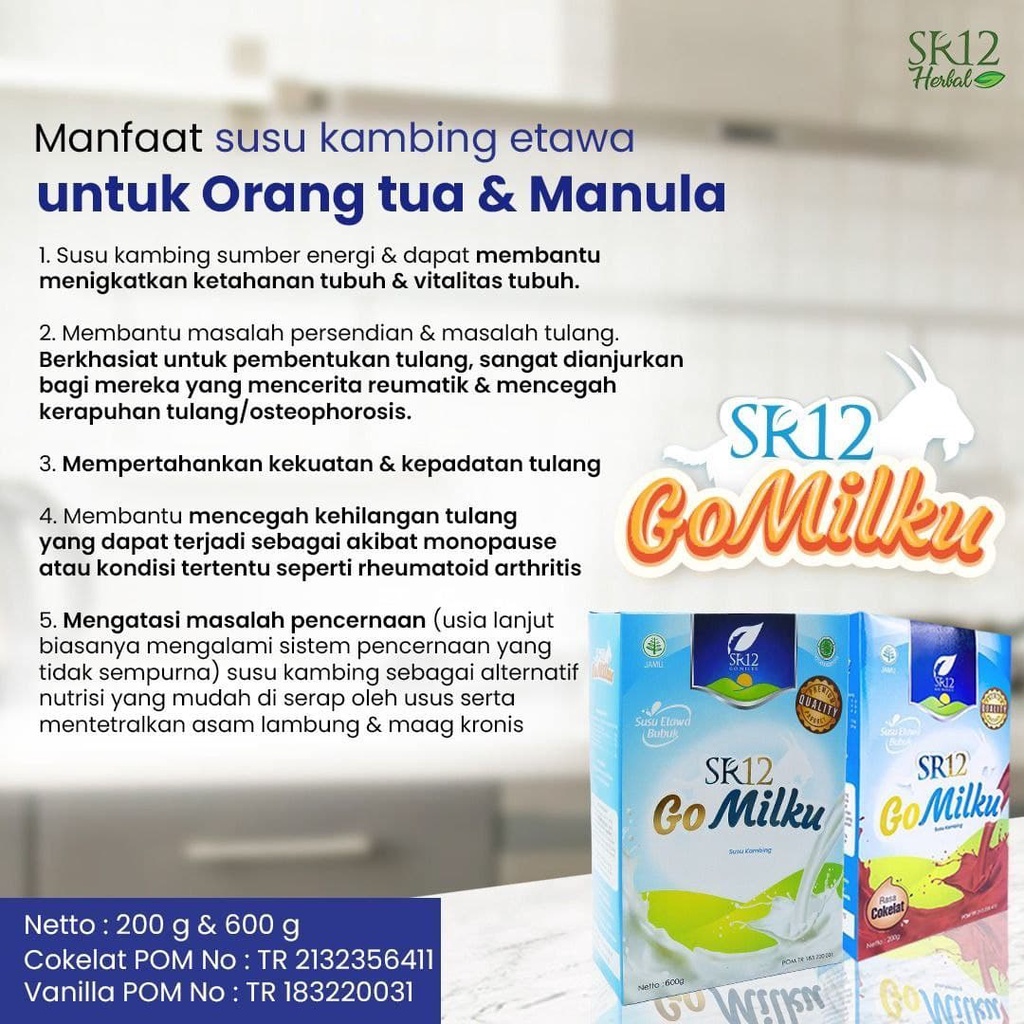 [SUSU ASAM URAT] Susu Kambing Etawa Bubuk GOMILKU SR12 GO MILKU BPOM Plus Madu Daun Kelor Ikan Gabus