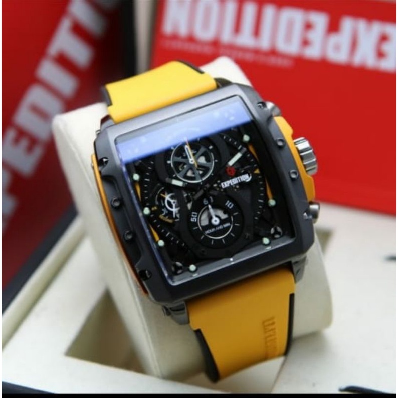 Expedition Original E6811 Jam Tangan Pria Tali Karet Kuning Hitm