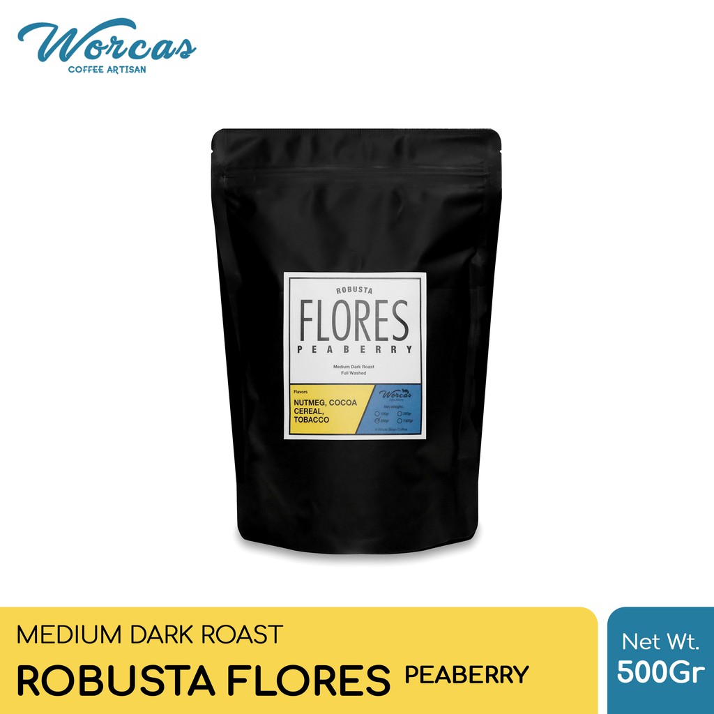 

WORCAS Kopi Robusta Flores Peaberry 500 Gram - Medium Dark Roast