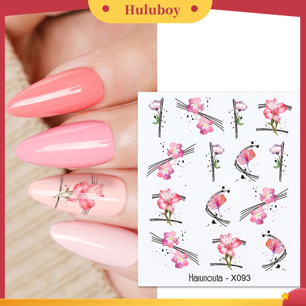 Huluboy Huluboy♡ Stiker Kuku 3D Motif Daun Bunga Hati Untuk Wanita