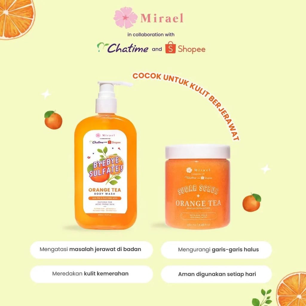 Mirael x Chatime x Shopee Limited Edition Bye Bye Sulfate Body Wash 340ml | Body Scrub 250ml - Orange Tea | Milk Tea | Rose Tea