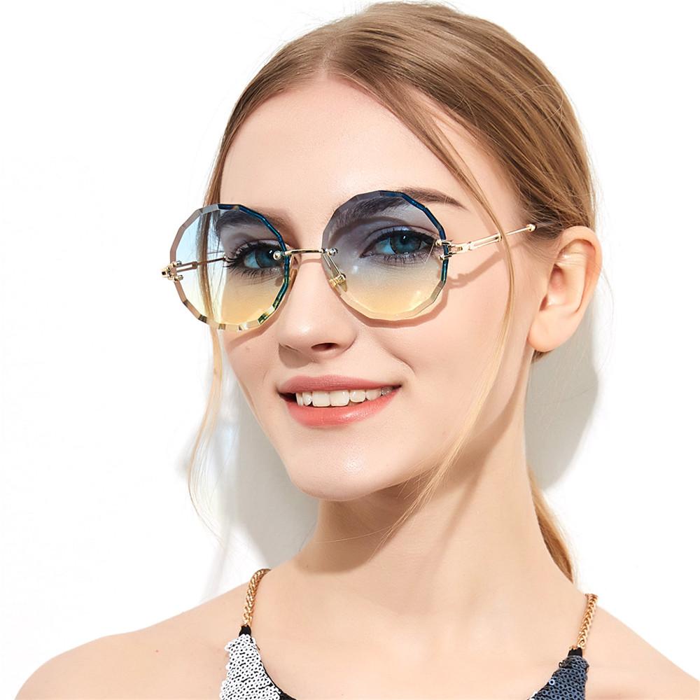 Lily Kacamata Hitam Tanpa Bingkai Bentuk Bulat Frameless Shades Diamond Cutting Lens