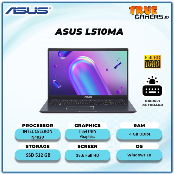 Laptop Asus Vivobook L510MA & L410MA & E210 N4020 Win10+OFF3651YR 5.6FHD & 14.0 FHD 4GB-128ssd(NUMPAD)-L510MA 512GB