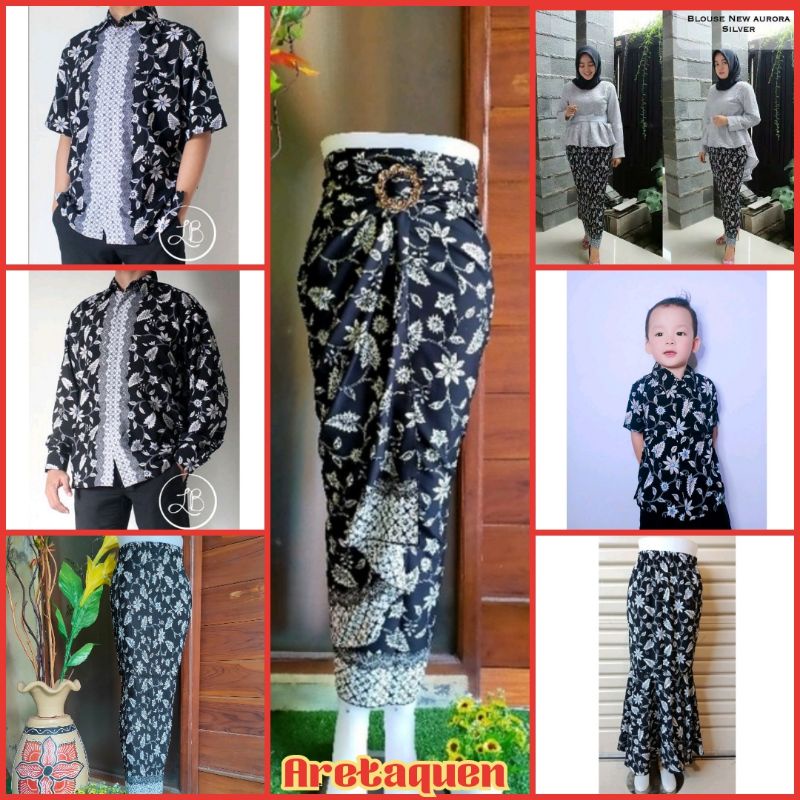 Couple batik Kebaya Aurora Silver kemeja melati silver pria rok plisket rok lilit murah rok duyung