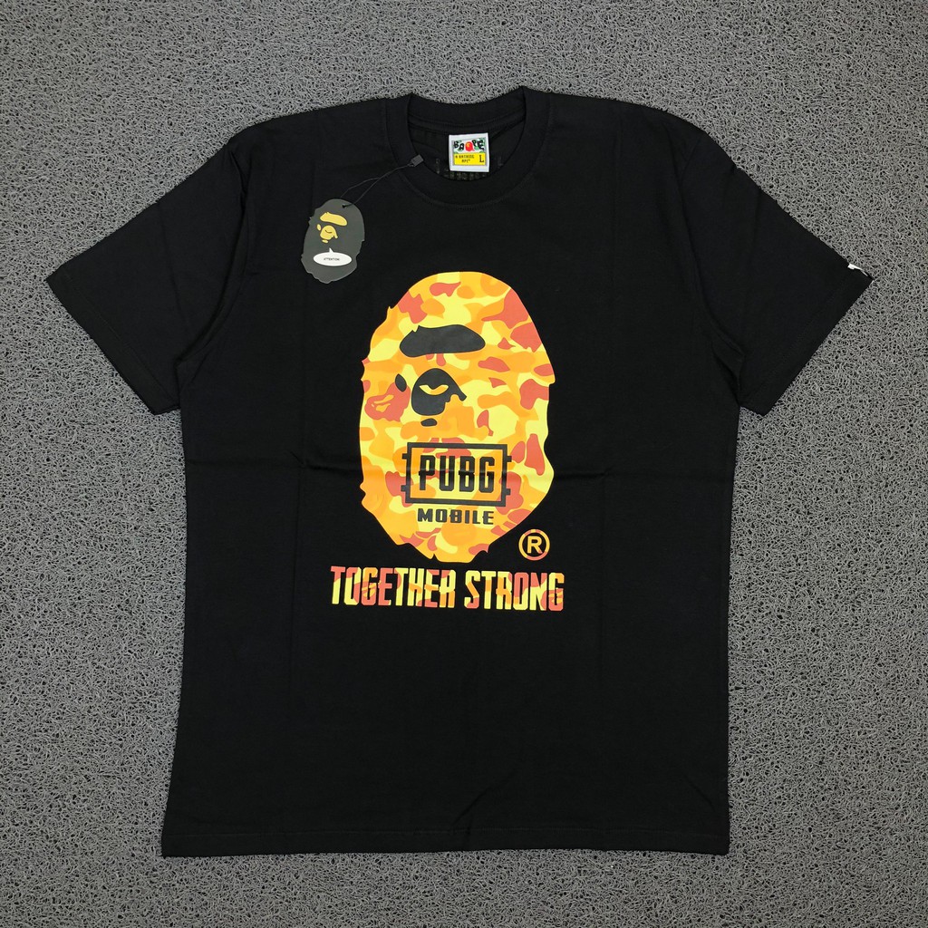 KAOS A BATHING APE BAPE LOGO APES X PUBG TOGETHER STRONG BLACK TEES
