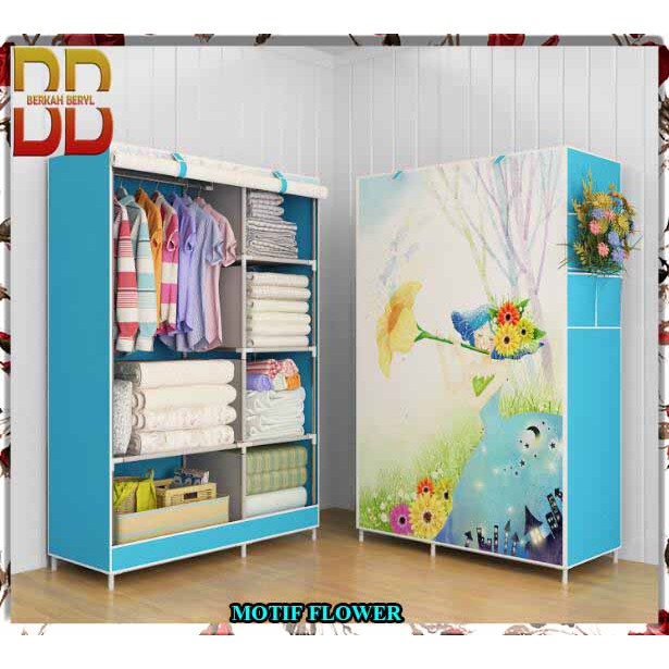 Lemari pakaian rak baju lemari kain rak besi lemari portable