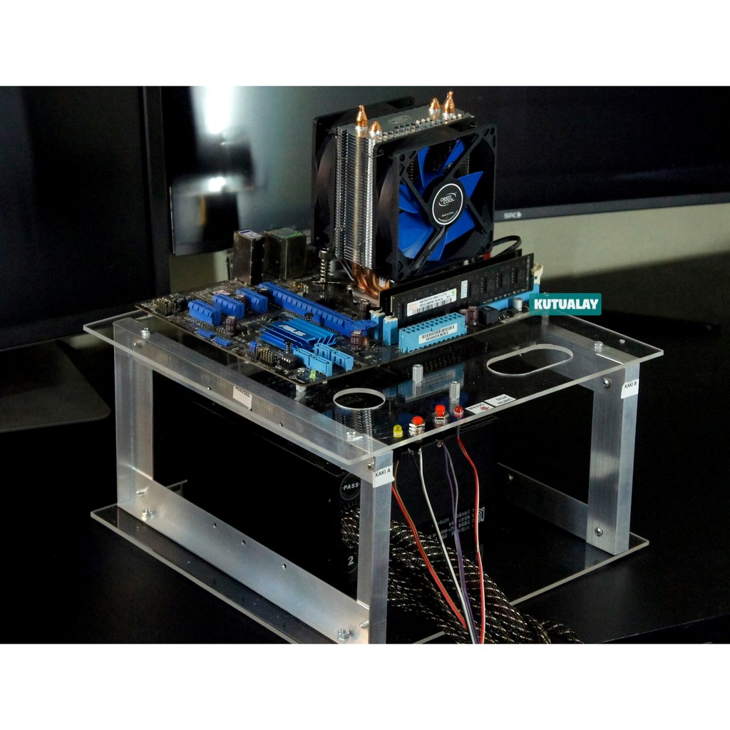 Casing Case CPU Acrylic Komputer Rack PC Open Air Mini Micro ATX mATX