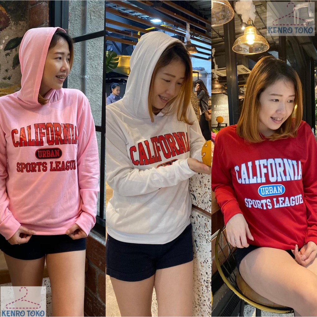 Sweater Hoodie Wanita Jumbo Atasan Lengan Panjang California Baju Overize Korea Hoodi Konveksi