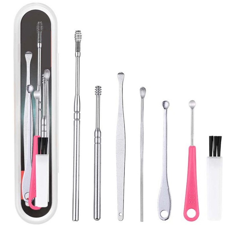 【beautifulhome12.id】7Pcs/Set Stainless Steel Ear Pick Curette Wax Earpick Scoop Remover Cleaner Tool