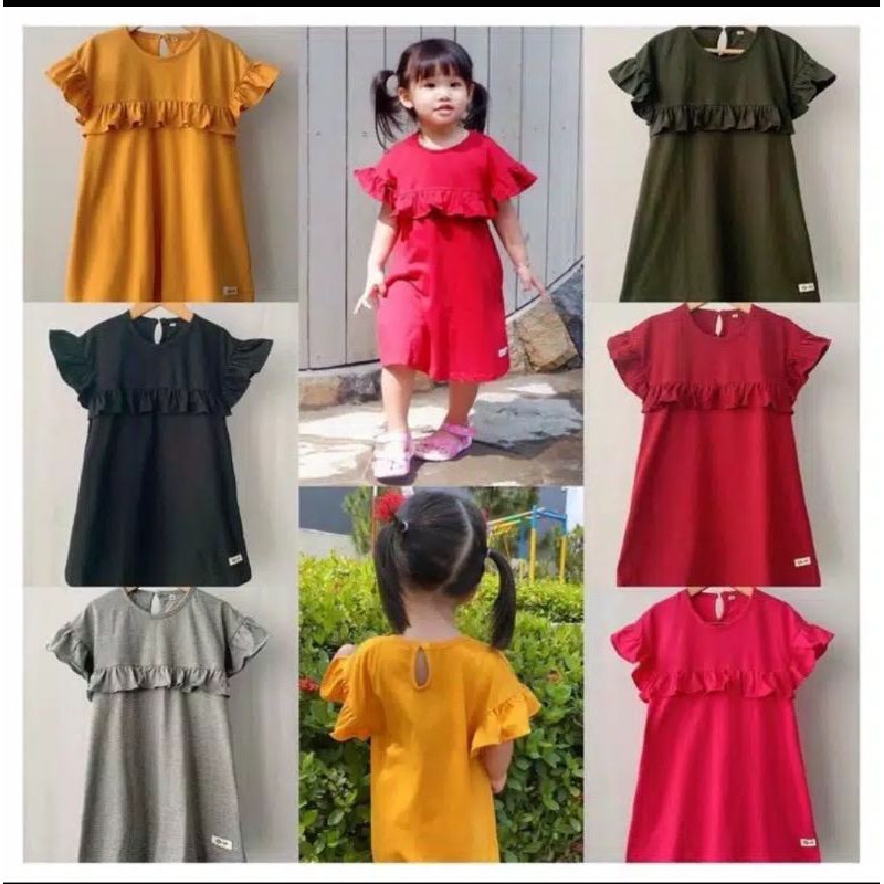 (1-5 Tahun) Baju Dress Anak Perempuan Cewek Smilee Ruffle Usia 1 2 3 4 5 Tahun