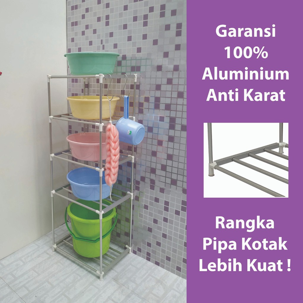 RAK DAPUR PANCI WAJAN / RAK TOILET EMBER BAK BASKOM ALUMUNIUM SERBAGUNA 5 SUSUN