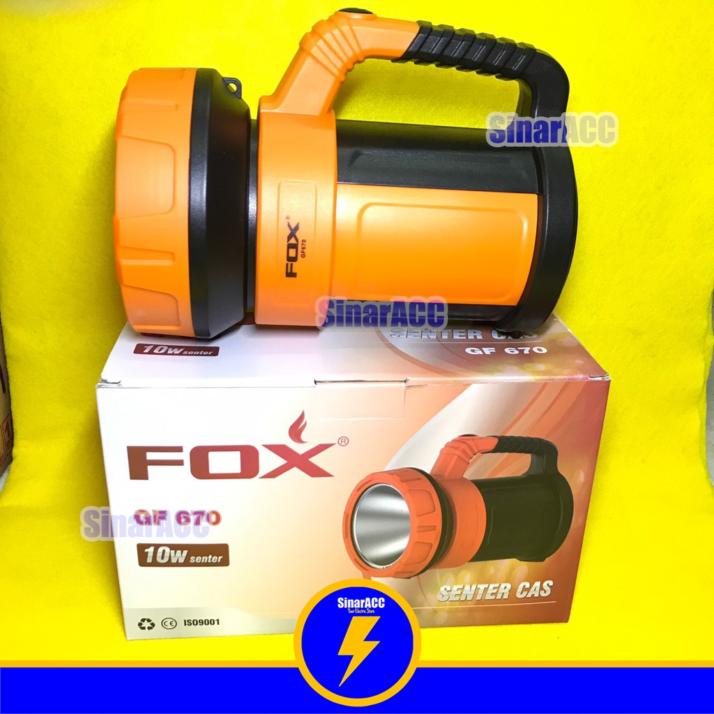 Senter jumbo jarak jauh Fox GF 670 10W charge tanpa emergency hanya sorot saja SENTER GENGGAM besar