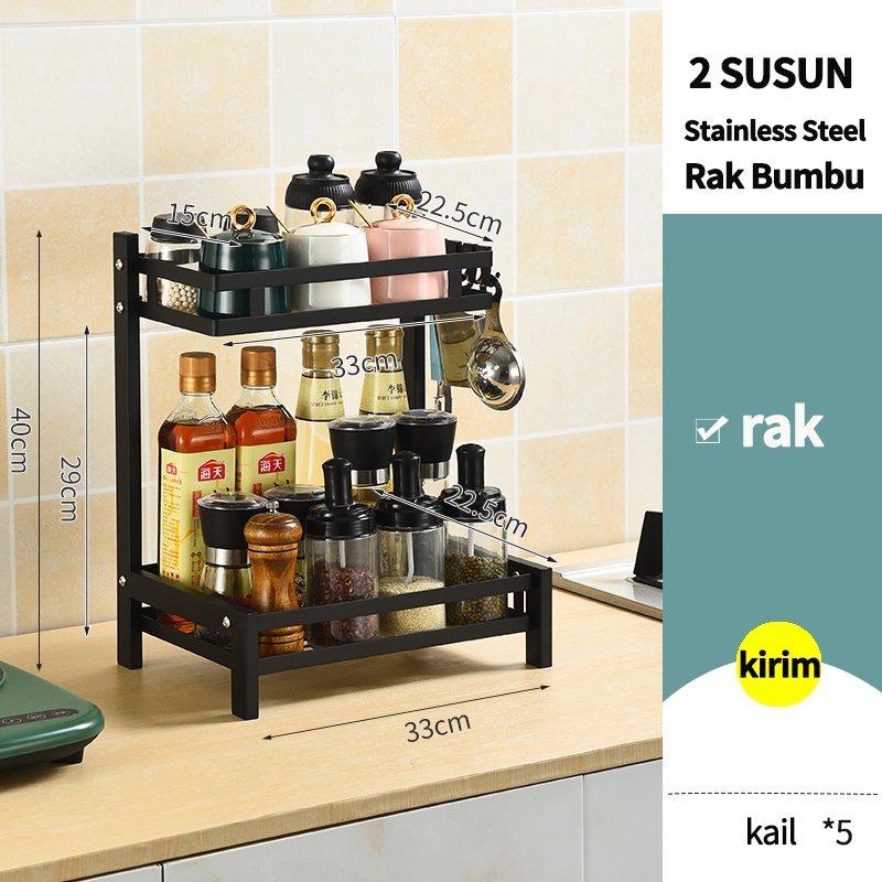 Rak Dapur Rak Rempah Rak Bumbu Stainless Steel Rak Penyimpanan Bumbu Rak Dapur