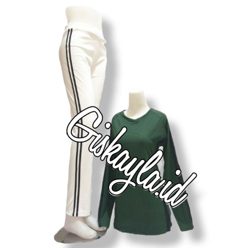 Setelan senam panjang yovis baju senam panjang dan celana senam panjang wanita - ARMY PUTIH