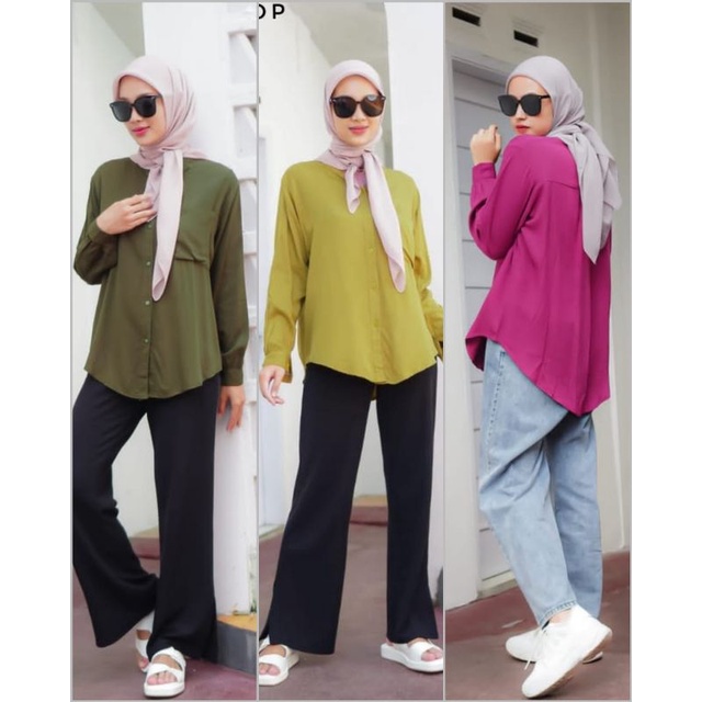 BISA COD GALERIAZKIYA EL NARA TOP KEMEJA WANITA KEMEJA POLOS BAJU ATASAN RAYON BUSUI JUMBO OVERSIZE 