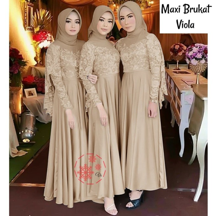 dress MAXI VIOLA COKSU MOSCREPE BRUKAT TULANG [0100] TAO Baju Gamis Wanita - XXL mewah cantik kekini