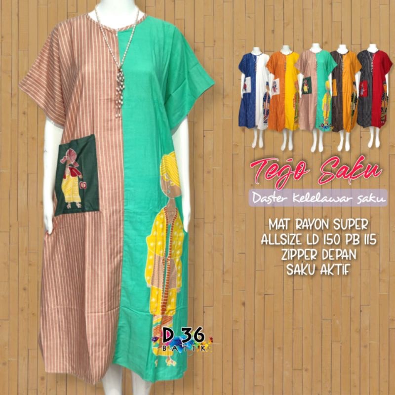 Daster Tedjo Saku Kelelawar Batik Homedress Baju Tidur Rayon Pastel Baju Tidur Kartun Jumbo