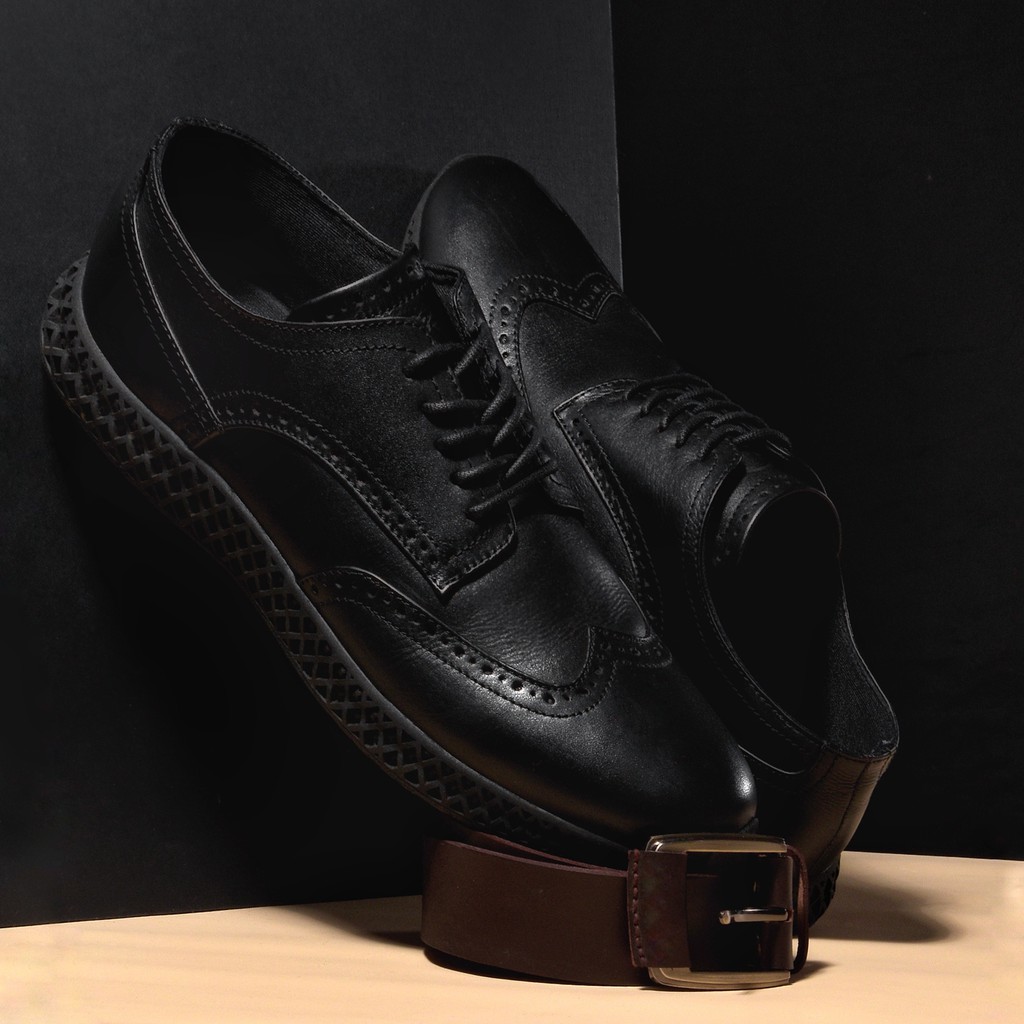 Albert Black | Sepatu Kulit Asli Kantor Kerja Pria Derby Wingtip Original Footwear | FORIND Kenzios