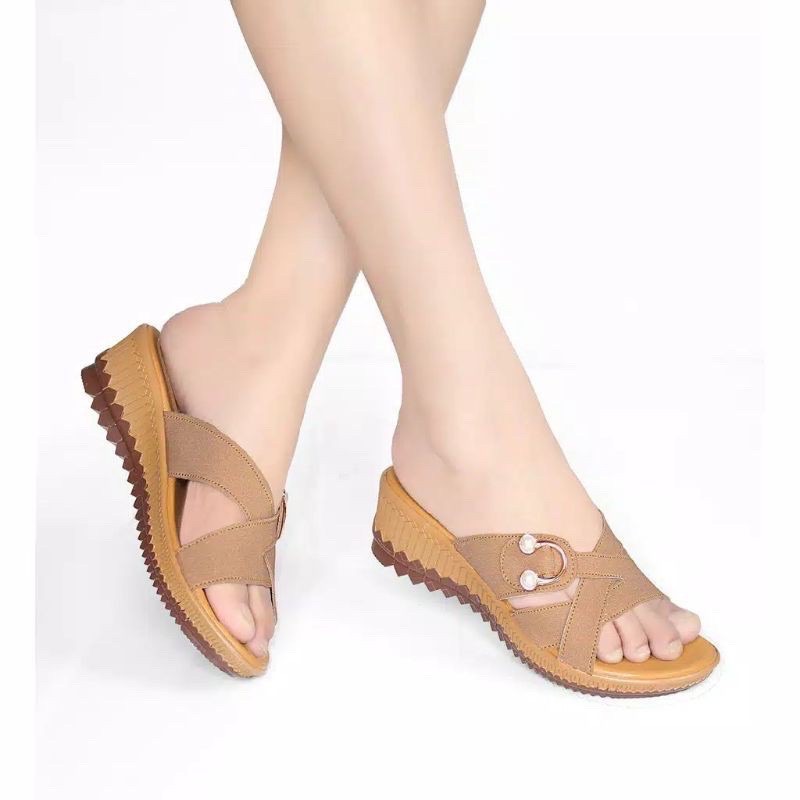 Sandal Sendal Wedges Wanita Casual Selop / Slop Murah Terbaru 2023 HD17