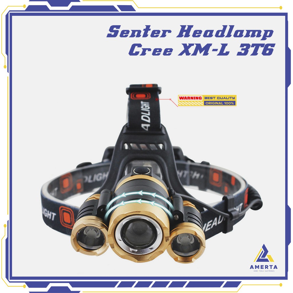 TaffLED Senter Headlamp Cree XM-L 3T6 10000 Lumens - IHT425H1 - Golden