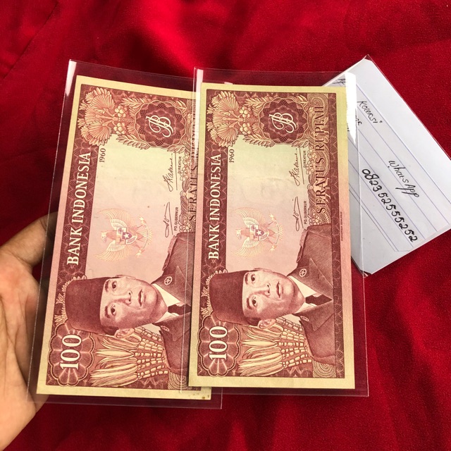 Uang Kuno 100 Rupiah Soekarno 2 Lembar Urut